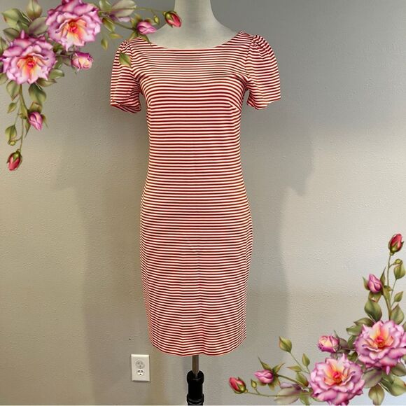 Ann Taylor Striped Red and White short sleeve mini casual Dress - Picture 1 of 13